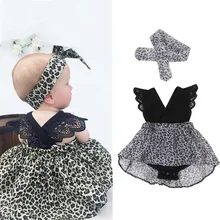 Платье для маленьких девочек новое летнее асимметричное платье с леопардовым рисунком для малышей шифоновое детское платье повязка для волос одежда для маленьких детей