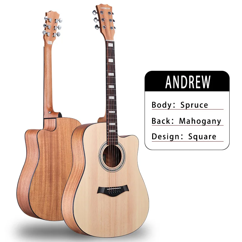 Andrew / Meilida / Laiersi 41-inch folk guitar Picea Asperata Mahogany dot square guitar - Цвет: ALT-41808F