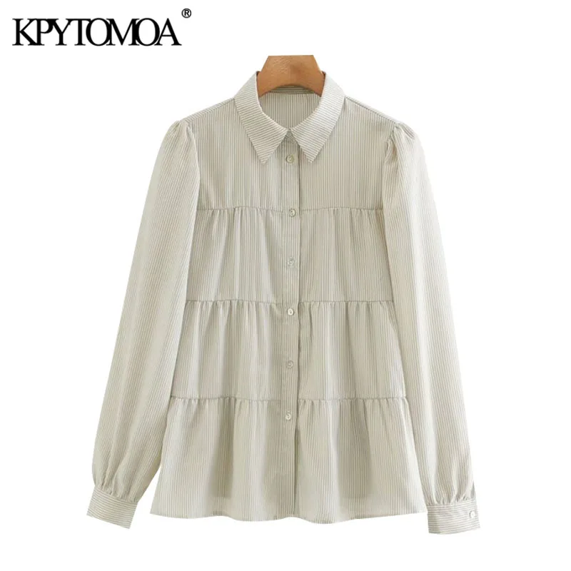 KPYTOMOA Women 2020 Fashion Button-up Striped Loose Blouses Vintage Lapel Collar Long Sleeve Female Shirts Blusas Chic Tops KPYTOMOA Women 2020 Fashion Button-up Striped Loose Blouses Vintage Lapel Collar Long Sleeve Female Shirts Blusas Chic Tops
