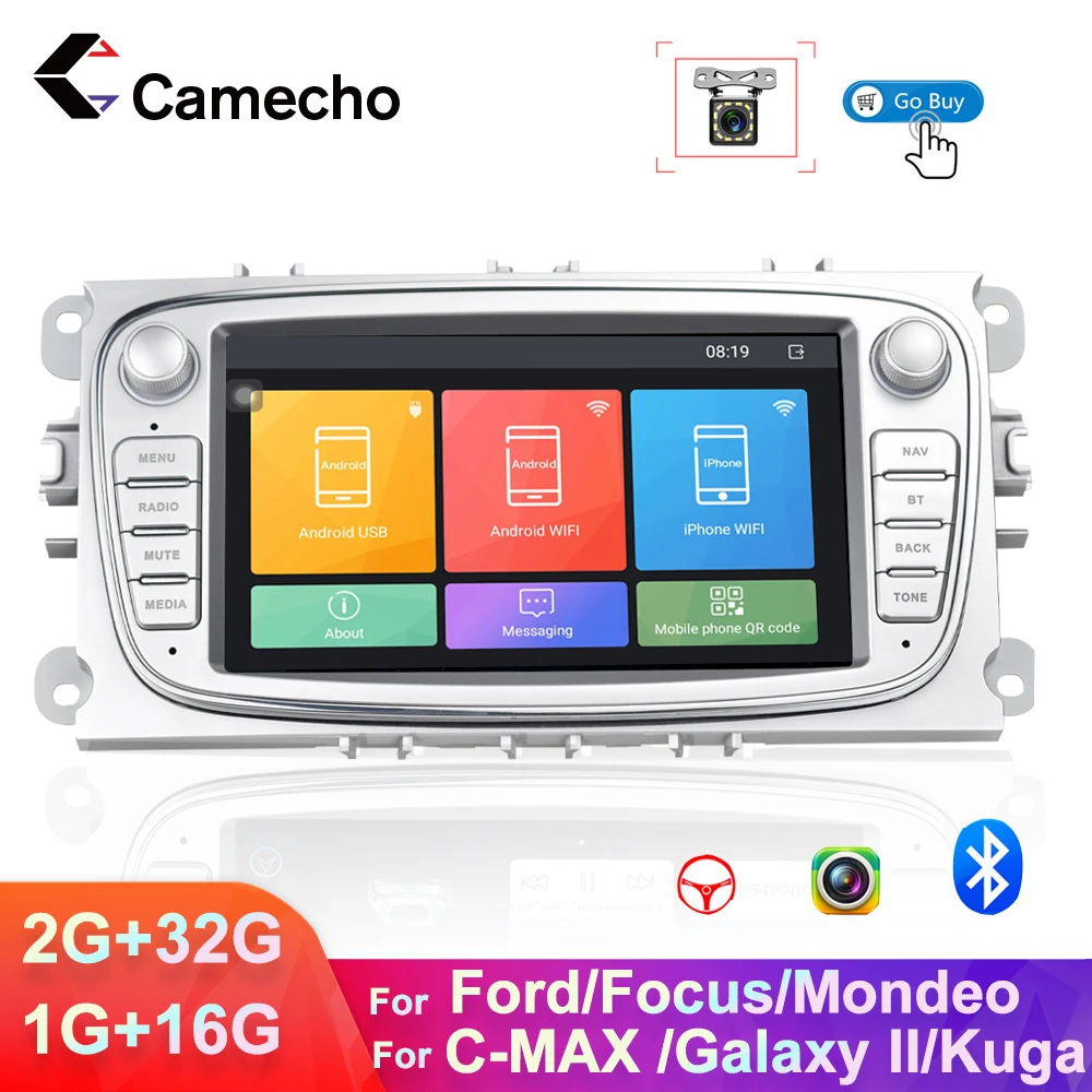 Camecho 2 Din Android 8 1 автомобильный мультимедийный плеер GPS навигация 7 ''Сенсорное радио для Ford Focus Mondeo C MAX Galaxy II