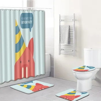

Bathroom Toilet Rugs Set Tapetes Para Bano Decoration Pattern Bath Mat 4pcs/Set Bathroom mat Toliet Cover with Shower Curtain