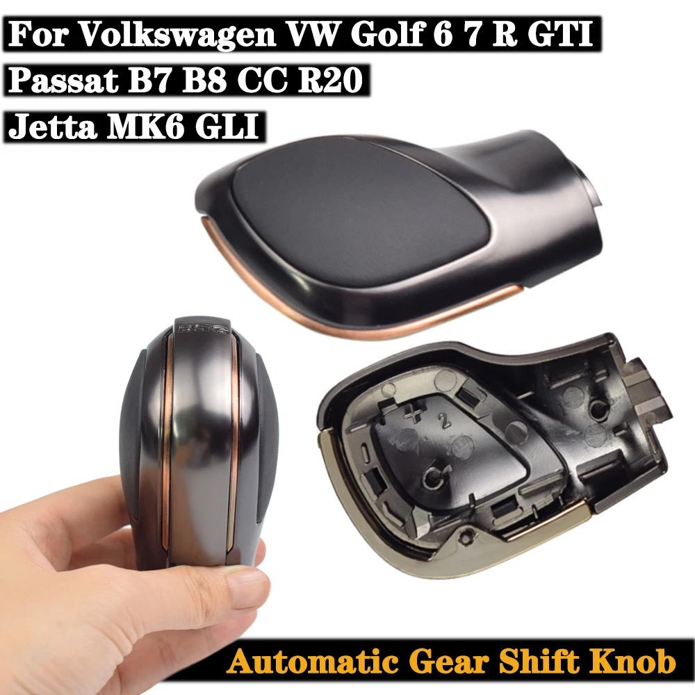 Chrome/Matt DSG Emblem Leather Shift Knob Gear Side Cover For VW Golf 6 7 R  GTI Passat B7 B8 CC R20 Jetta MK6 GLI Red/Blue
