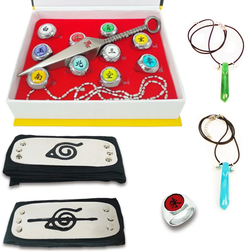 

4Pcs/Set Prop Set Anime Ring Necklace Headband Armor Cosplay Shuriken Darts Weapons Bag Uzumaki Kunai Headband Ring Gloves