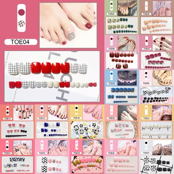 

24pcs UV Sealing Layer Fake ToeNails with Nail Glue Glitter Rhinestone False Nail Tips Artificial Waterproof Wearable Toenails