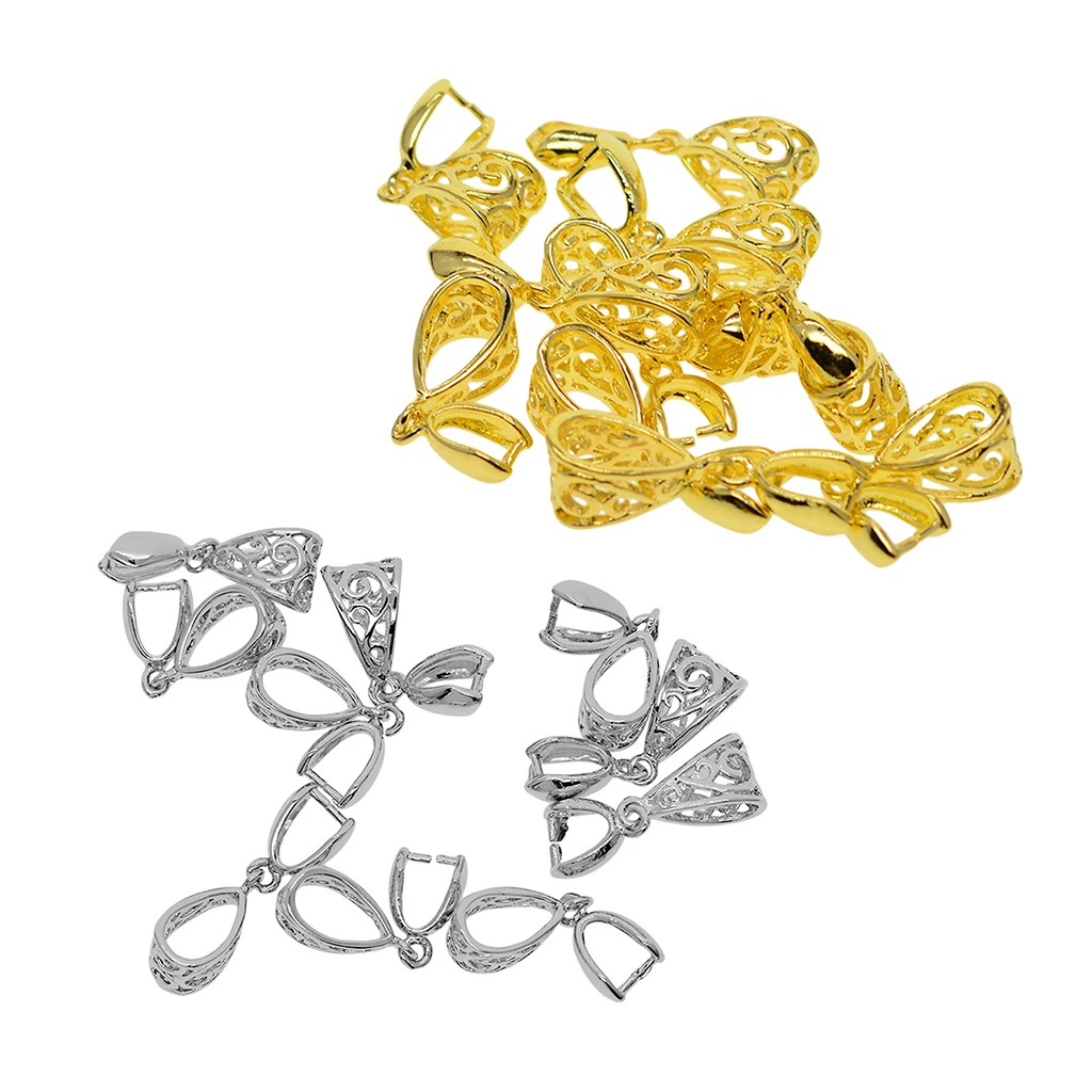20 Sets Filigree Flower Pendant Pinch Bails Connector Jewelry Findings for DIY Jewelry Crafts Platinum & Gold Plated