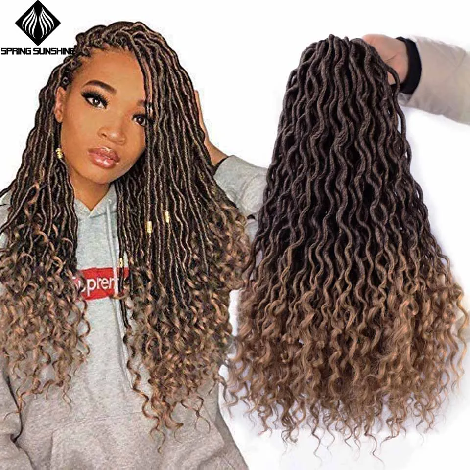 Spring Sunshine Goddess Faux Locs Braiding Hair Ombre Curl Crochet