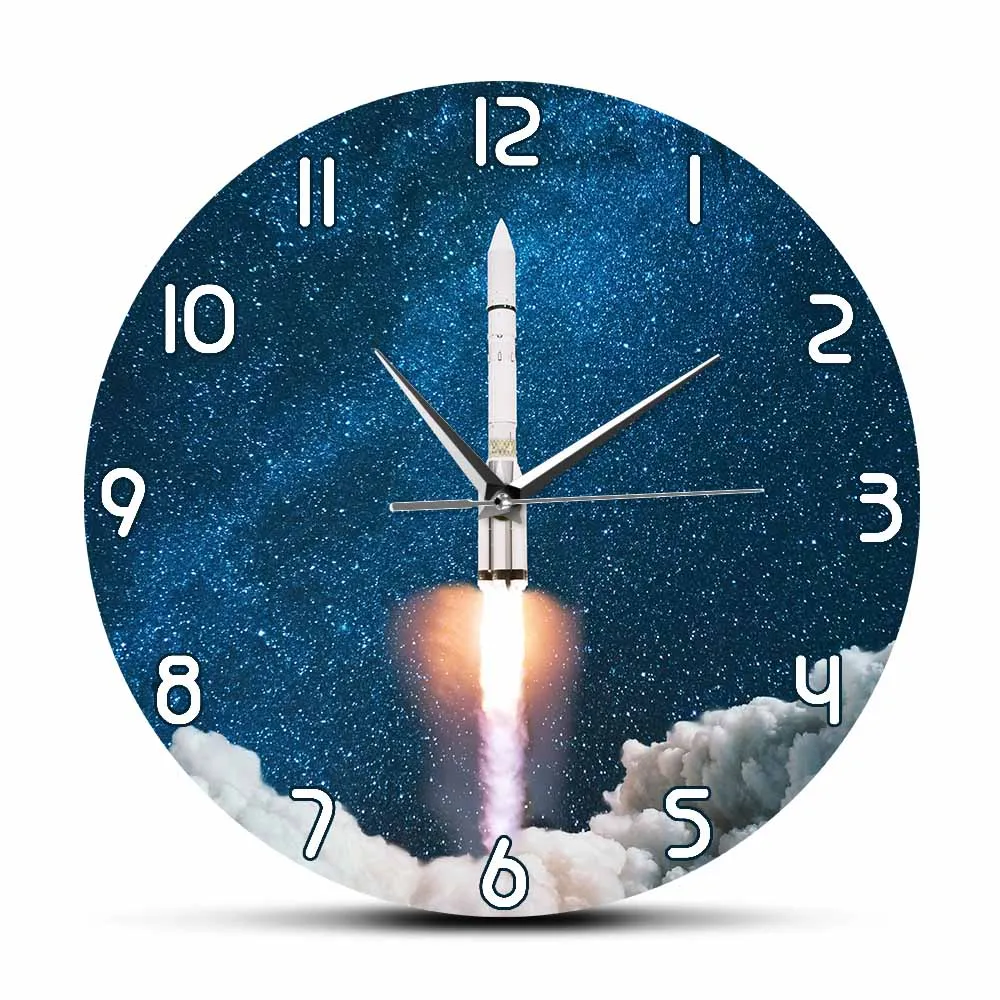 

Space Shuttle Taking Off Modern Design Silent Movement Wall Clock Satellit Art Spacecraft Rocket Launch Decorative Wall Watch