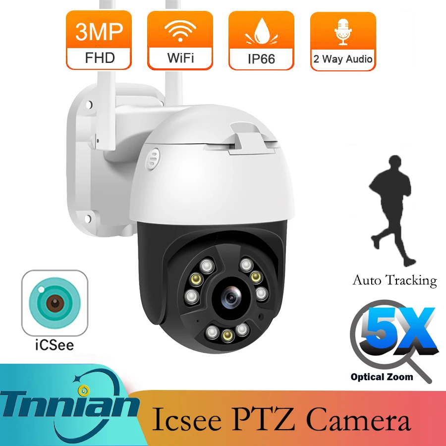 ICSEE 5MP 5X Optical Zoom WiFi PTZ Camera Outdoor Auto Tracking Wireless Speed Dome Audible Alarm Surveillance CCTV Mini | Безопасность
