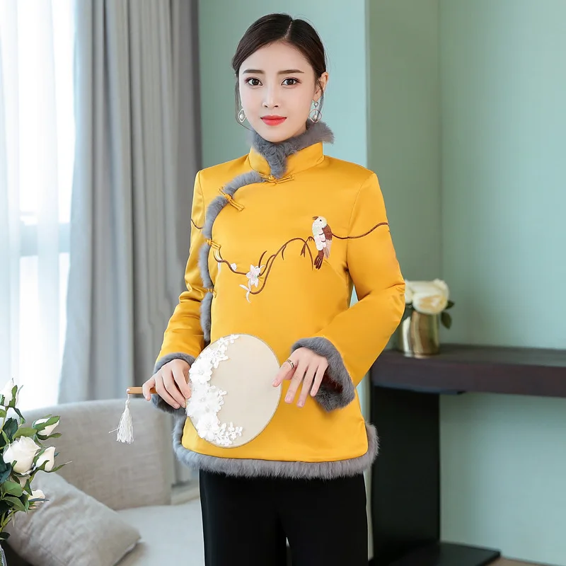 

Ethnic-Style Dignified Glorious Women's 2018 New Style Fur Collar Embroidered Improved Cheongsam Cotton-padded Clothes Cotton-pa