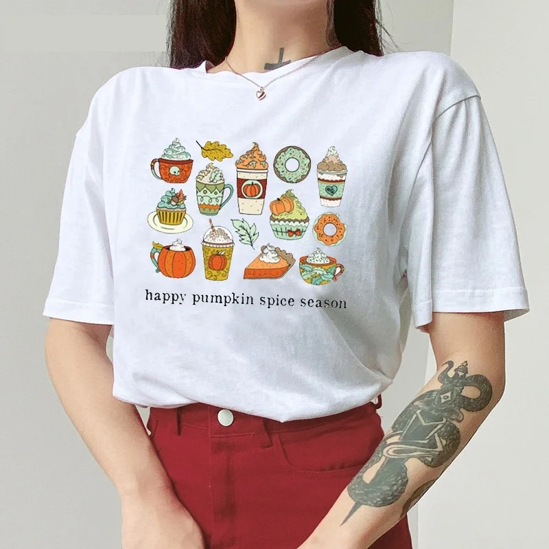 

Women Happy Pumpkin Spice Season Thanksgiving Halloween Fall Autumn Top Graphic Womens Tee Shirt Ladies Tshirt Female T T-shirt