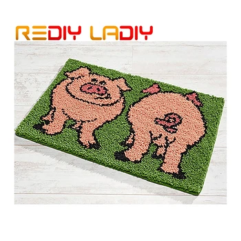 

Latch Hook Rug Kits Crocheting Carpet Rug Cartoon Pig Acrylic Yarn Pre-Printed Canvas Cushion Mat DIY Crochet Tapestry Crafts