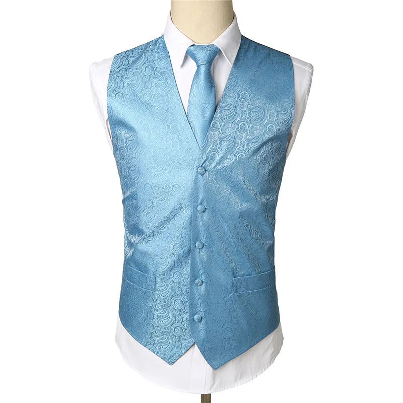 Men's Black Classic Paisley Jacquard Waistcoat Vest Handkerchief Party wedding Tie vest Suit Pocket