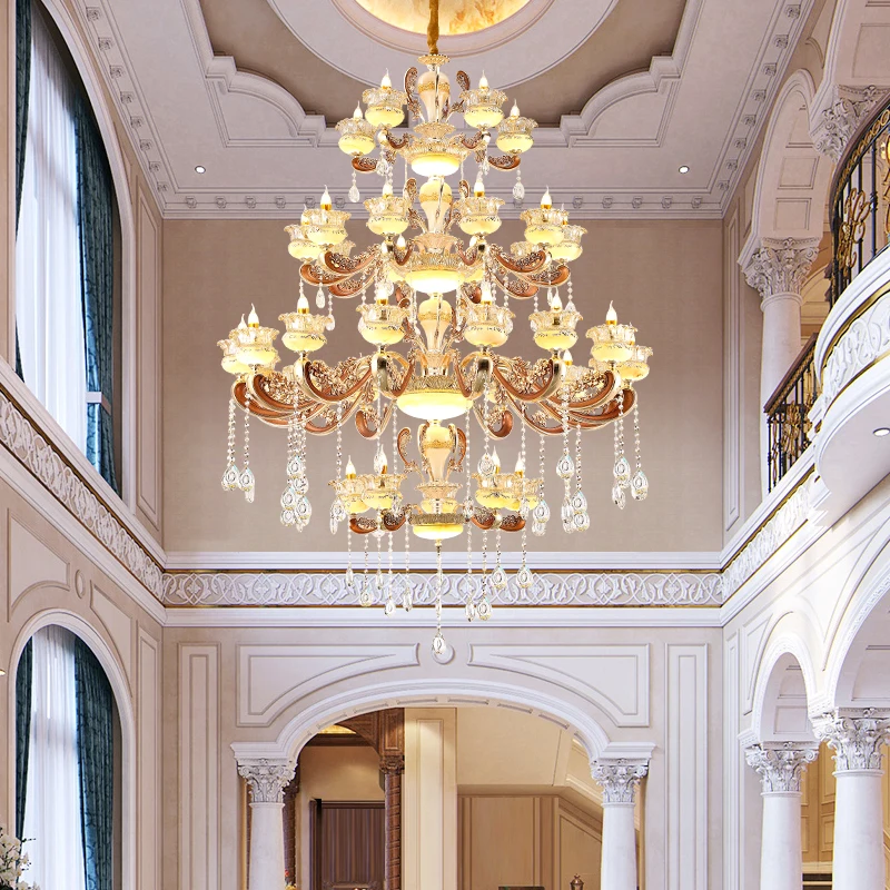 

European K9 Crystal Luxury LED Chandelier Lighting Zinc Alloy Living Room Villa Large Hanging Lamp Compound Hotel Hall Fixtures