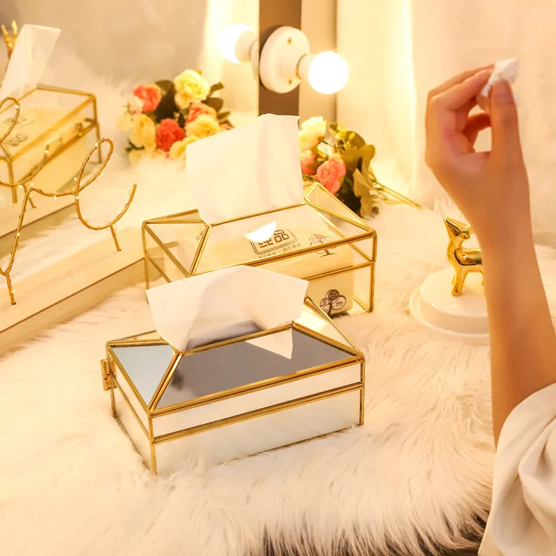 

European Style Metal Mirror Tissue Box Restaurant Kitchen Removable Tissue Napkin Holder Home Decor Boite Lingette
