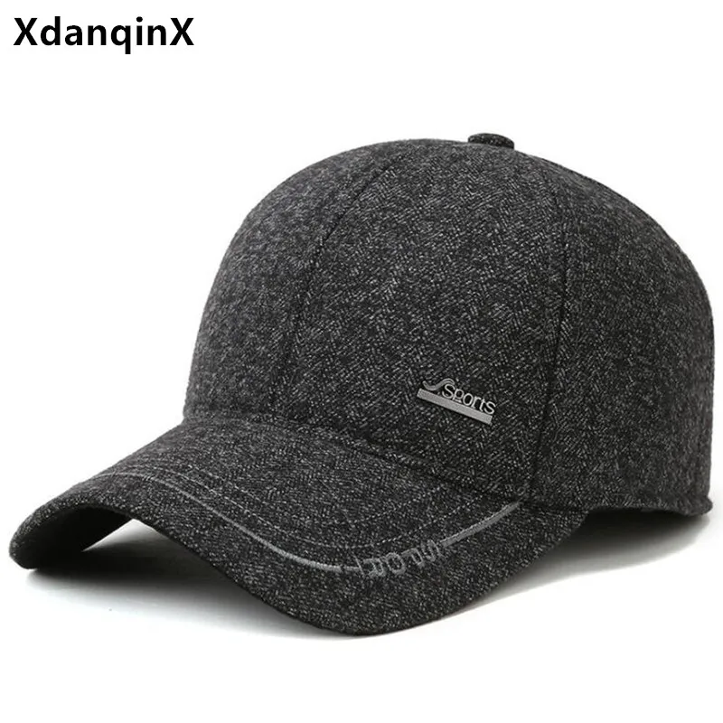 

XdanqinX New Winter Men's Warm Earmuffs Hat Baseball Caps Adjustable Size Cold Proof Windproof Sports Cap Male Bone Snapback Cap