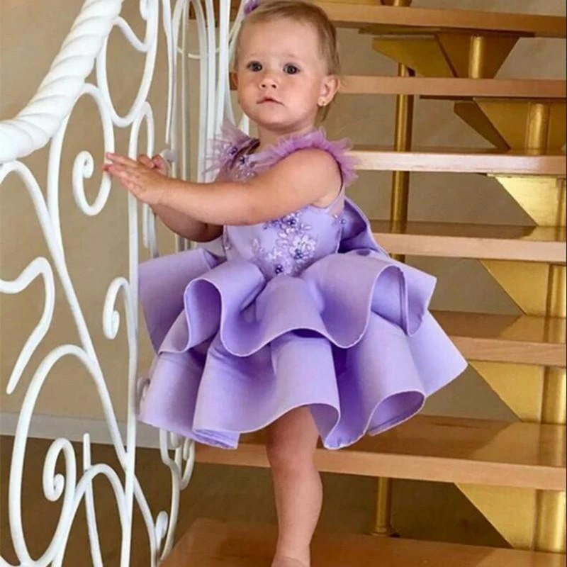 Gran cantidad de Contradecir Entre Vestidos a la altura de la rodilla con lazo grande para niñas pequeñas, vestidos  bonitos de lavanda para fiesta de primer cumpleaños|Vestidos floreados de  niña| - AliExpress