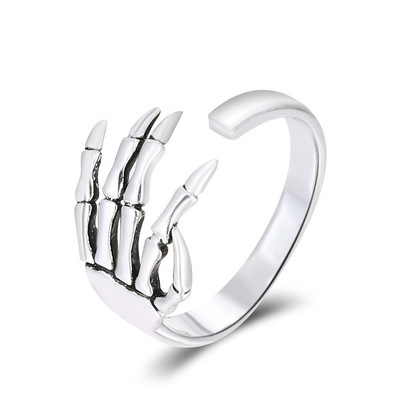 Rings For Women Men Couple Halloween Knuckles Decorate Rings Metal Silver Plated Skull Open Adjustable 2021 Trend Jewelry