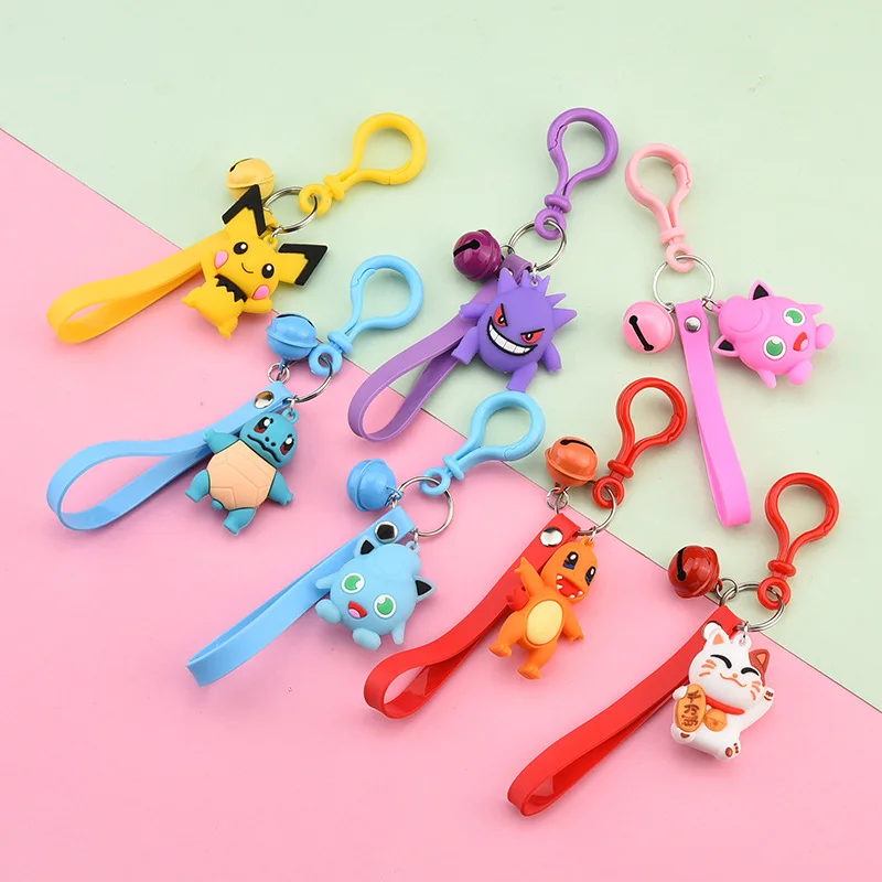 

2020 PVC key chains cartoon pokemon key chain Pikachu lucky cat key ring small pendant pet elf bag pendant