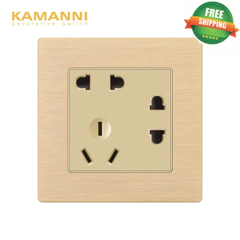 

KAMANNI Wall Electrical outlets Embedded Aluminum alloy Double socket 16A 7 Pole Socket 5 Colors Available AC 110-220V