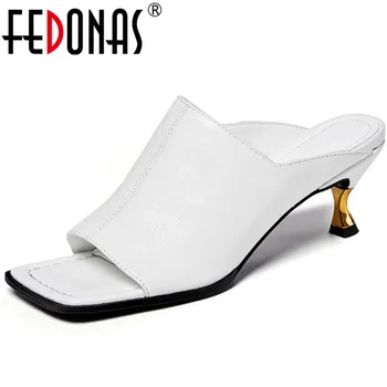 

FEDONAS Elegant 2020 New Arrival Genuine Leather Sandals For Girls Peep Toe High Heels Pumps Casual Office Lady Shoes Woman