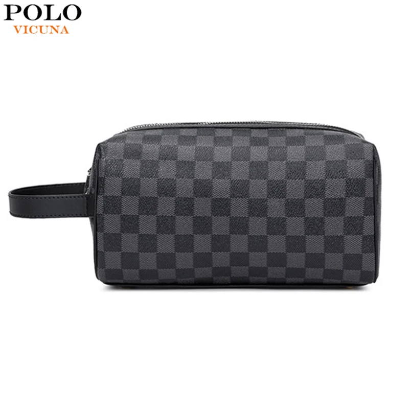 VICUNA POLO Travel Men Clutch Bag Famous Plaid Design Mens Toiletry Bag Travel Shaving Dopp Kit Waterproof Organizer Bags