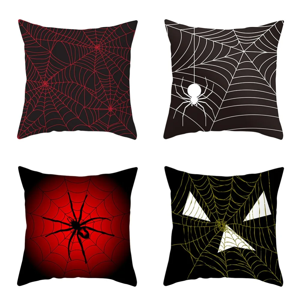 4 Pcs 18*18in Halloween Pillow Covers Pumpkin Decorative Throw Pillowcase/Pumpkin face Peach Skin Velvet for Home Car Sofa Decor