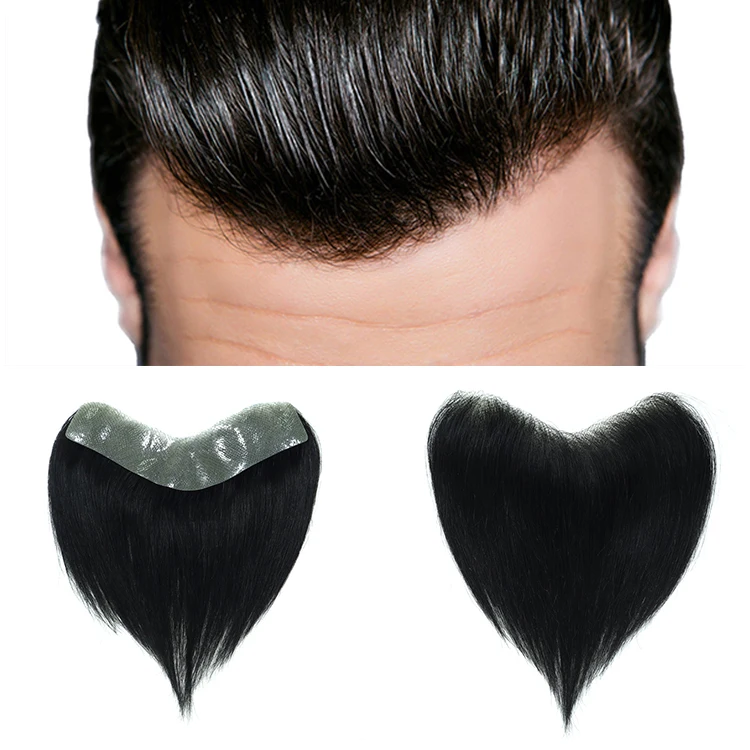 Peluca de tupé para la frente de 6 , tupé de piel delgada con bucle en V, sistema de reemplazo de cabello humano indio para hombres