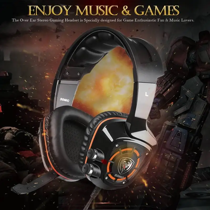 SOMiC G910 USB 7.1 Surround Sound Gaming Headset with Mic LED light Smart Vibration Over-ear PC Headphone for PS4