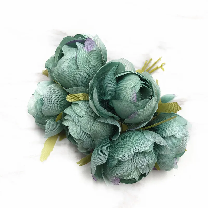 YOOROMER 6 шт. шелк искусственный цветок розы Букет DIY ручной работы Гирлянда Клип искусство свадебное украшение ручной работы поддельный цветок - Цвет: aqua