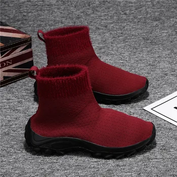 

Women Running Sneakers Winter Knit Upper Socks Shoes Woman Light Sport Boots Outdoor Ladies Chunky Shoes High-top Fitness Shoes