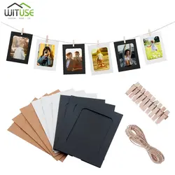 30Pcs Each Size*10pcs 3/5/6 Inch Photo Frame Clip Kraft Paper Picture Holder Pendant Wedding Wall Memory Decor Picture Frame