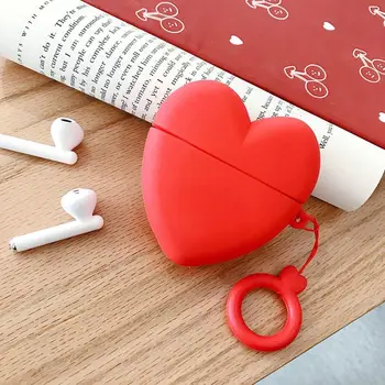 

Red Love Heart Protective Case Soft Silicone Cover with Lanyard for for Huawei Freebuds 3