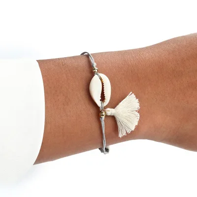 

Oly2u Bohemian Tassel Hand Knit Natural Shell Bead Charm Bracelets for Women European Style Fashion Seashell Anklet