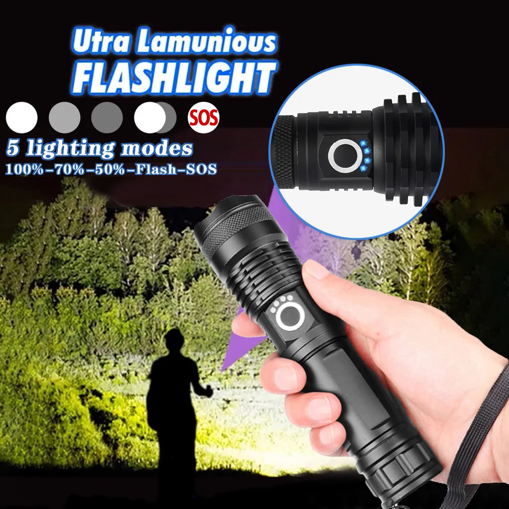 

Super Powerful LED Flashlight L2 XHP50 Tactical Torch USB Rechargeable Linterna Waterproof Lamp Ultra Bright Lantern Camping 30