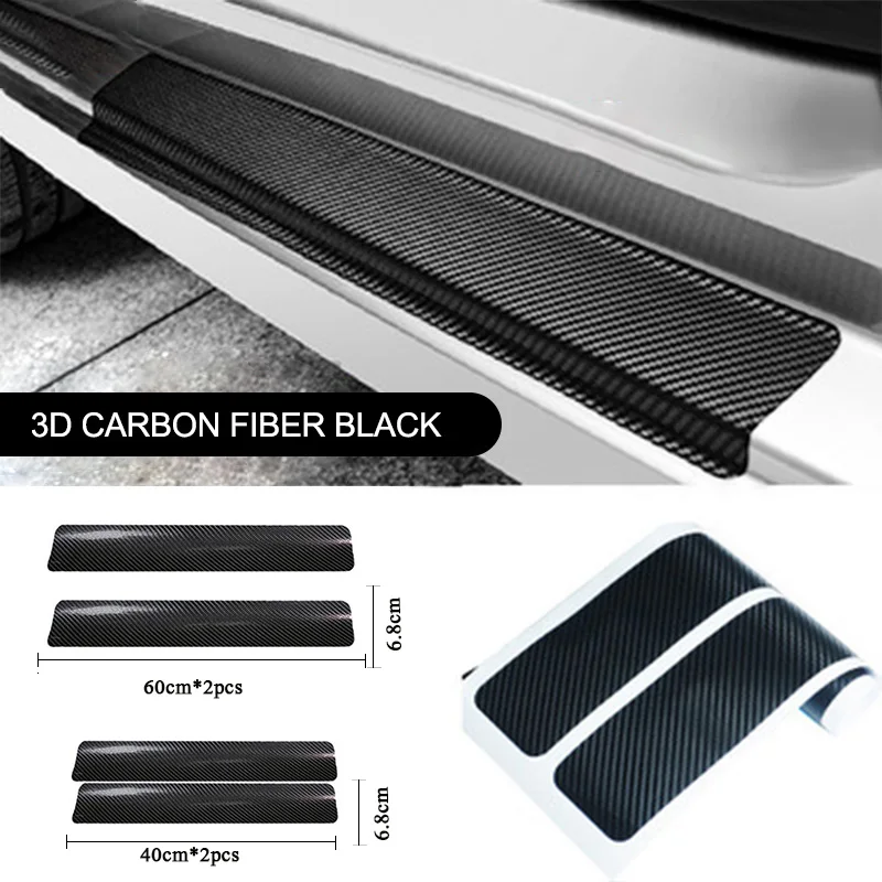 4PCS Auto Decal Universal Car Door Sill Carbon Fber Sticker Anti Scratch Black Look For All | Автомобили и мотоциклы