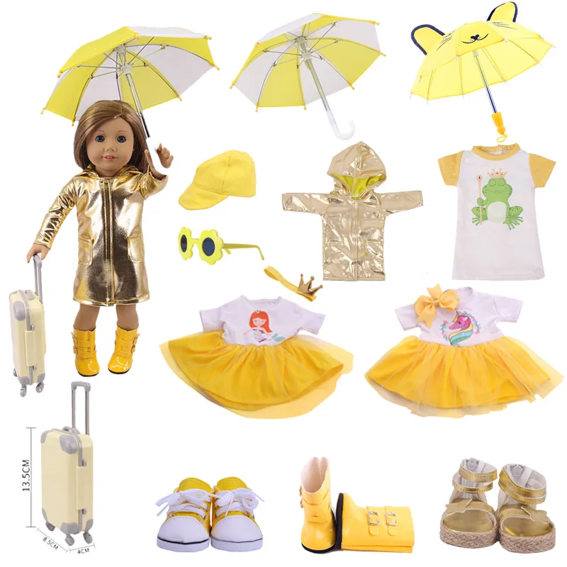 

Doll Clothes Yellow Raincoat，Unicorn，Shoes For 18 Inch American&43Cm Baby New Born Doll Our Generation , For Baby Festival Gift