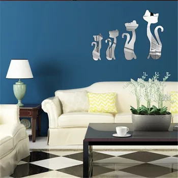 

DIY 4pcs 3D Cute Cats Mirror Wall Stickers Removable Wall Stickers Waterproof PVC