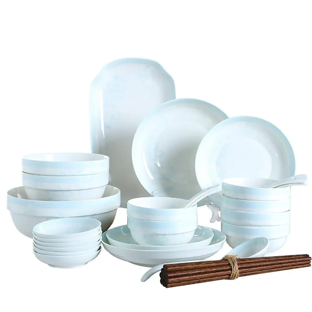 

Adeeing 33Pcs/Set Dinnerware White Stacked Ceramic Tableware Set for Kitchen Dining Room