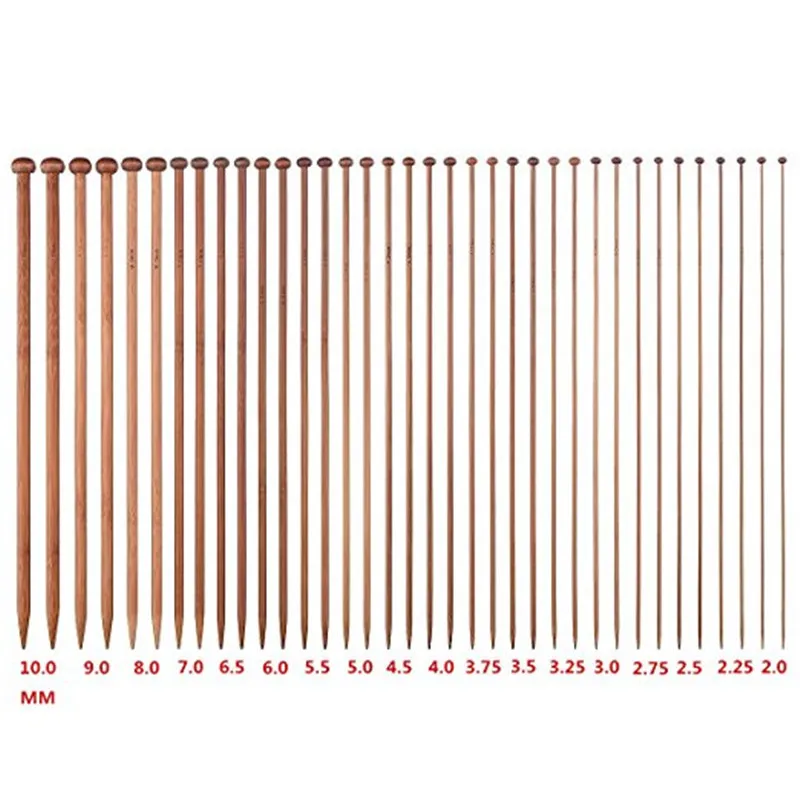 36pcs Bamboo Knitting Needles Set Mix 2.0mm to 10.0mm 25cm 35cm Straight Single Point Yarn Weave Knitting Needles Hook Kit