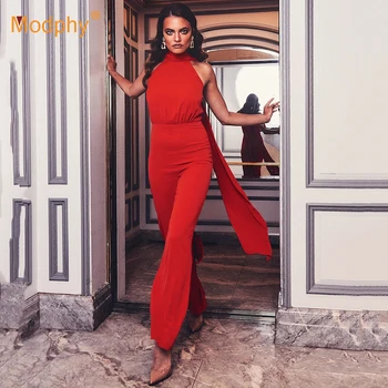 

Modphy 2020 Spring New Red Fashion Women's Jumpsuit Sexy Sleeveless Bow Slim Jumpsuit Female Celebrity Party Evening Runway