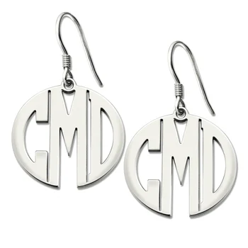 

AILIN Block Monogram Earrings Sterlnig Silver 3 Initials Earrings Handmade Monogram Jewelry Bridal Gift
