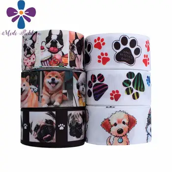 

16mm-75mm Cartoon Animal Dog Series Colorful Zebra Footprint Printed Grosgrain/Foe Ribbon DIY Hair Bowknots 50yards/roll