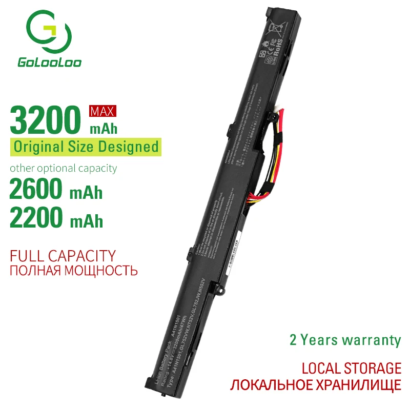 Golooloo 15v 4 ячейки Аккумулятор для ноутбука Asus A41N1501 A41LK9H GL752 GL752V GL752VL GL752VLM GL752VW GL752VWM N552