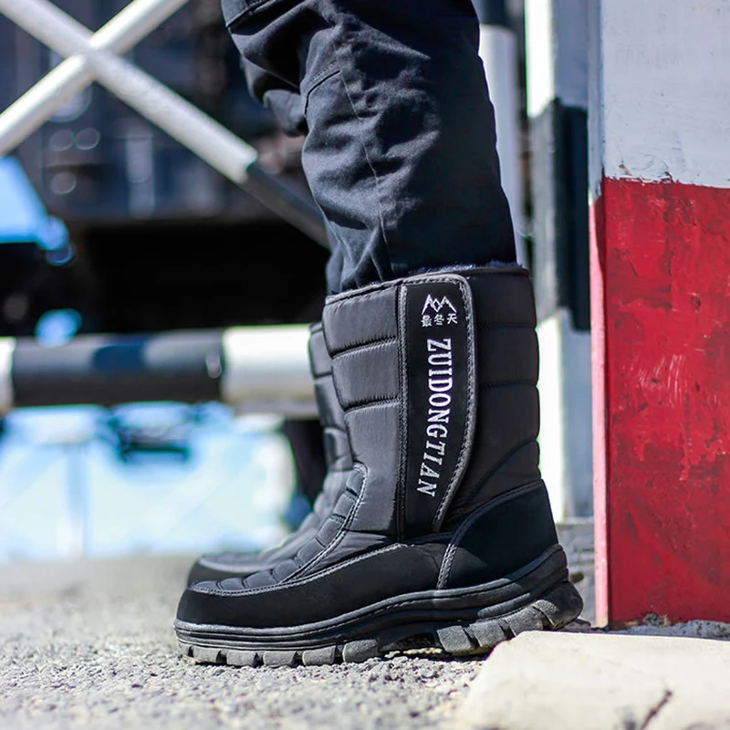 Мужские уличные зимние ботинки утолщенные теплые плюшевые ботинки для катания на лыжах и пеших прогулок спортивная водонепроницаемая нескользящая обувь на платформе с высоким берцем