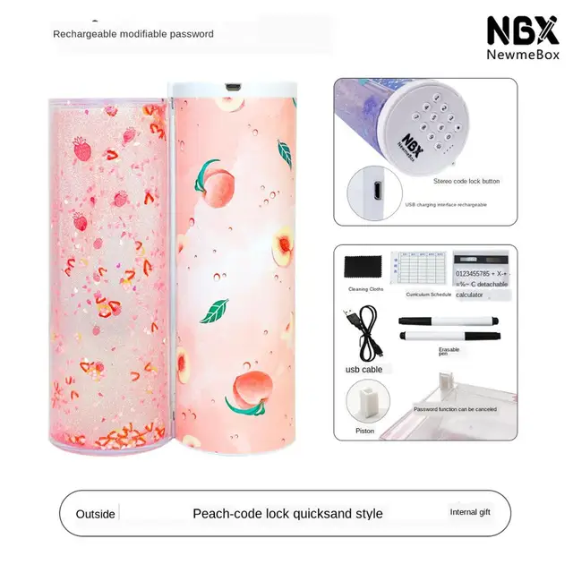 Pencil Case Code Lock Pen Box NBX Password Pencil Case Large Capacity Stationery Box Multi-Function Cylindrical Pencil Box Style 16