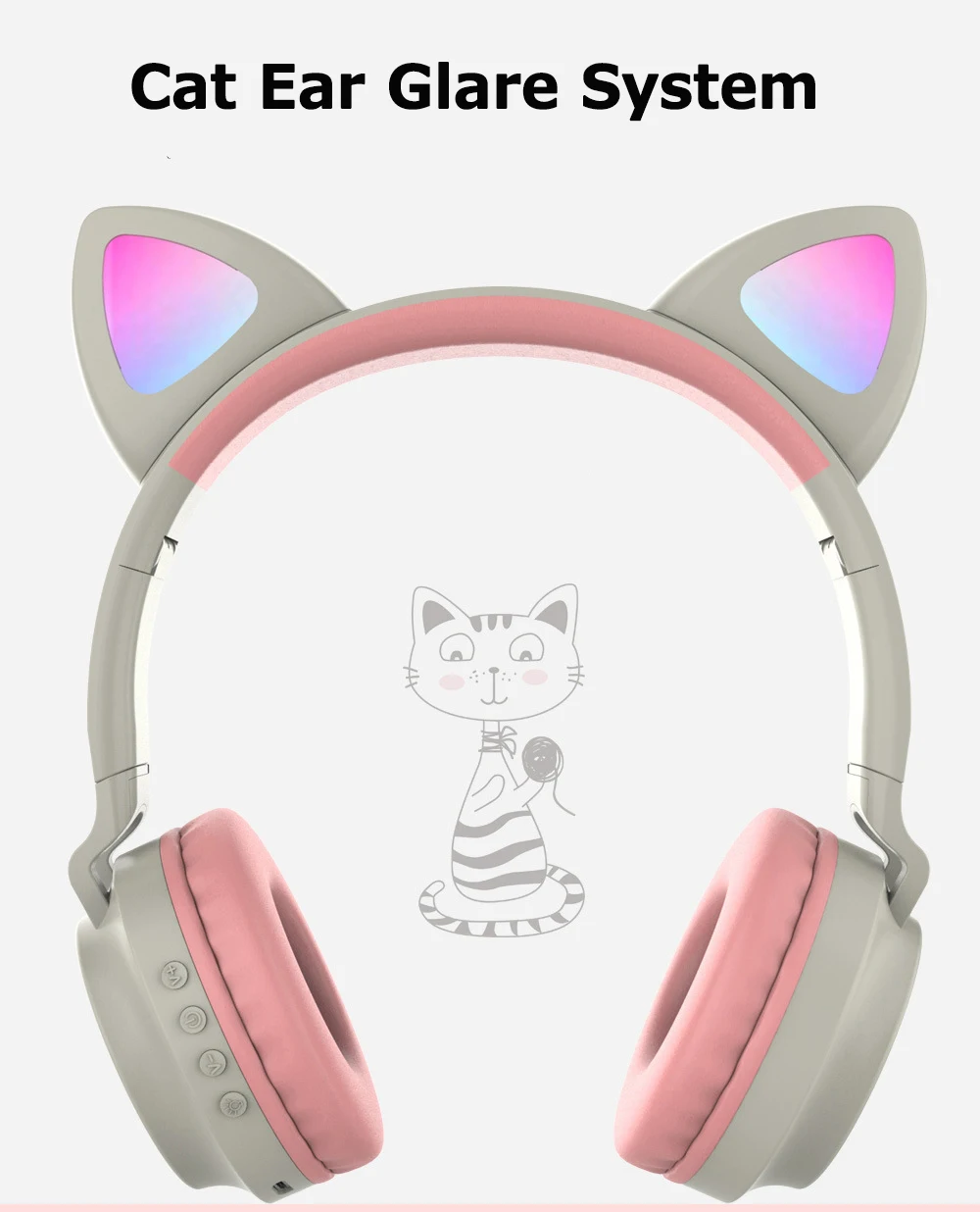 Kids Bluetooth 5 0 Headphone LED Cat Ear Bluetooth Headset With Mic for Handsfree Support TF Card Aux for Boys Girls Gifts