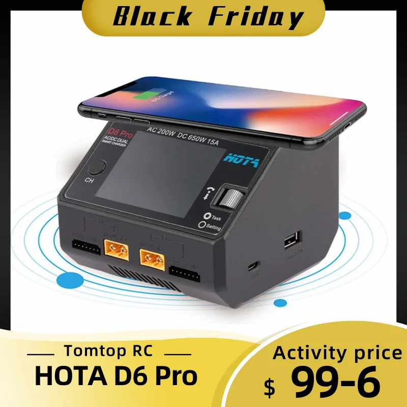 

HOTA D6 Pro Smart Charger AC200W DC650W 15A for Lipo NiMH Battery Phone Wireless Charging