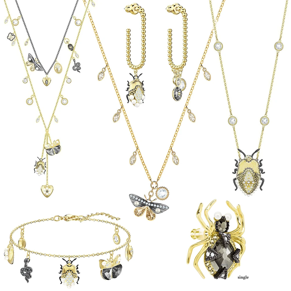 

SWA RO 2019 Women's Original New MAGNETIC NECKLACE Set Vintage Butterfly Beetle Shiny Crystal Elegant Ladies Luxury Jewelry Gift