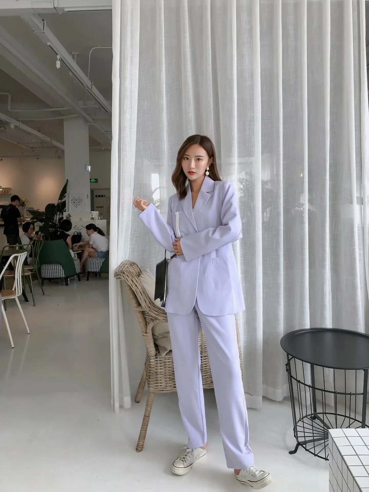 

F4593-Western Style WOMEN'S Dress 2019 Spring And Autumn New Style Two-Button Pocket pin tiao Suit Jacket Women's
