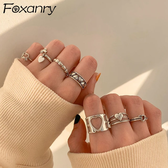 Fashion Ring Women Heart Shape Simple 925 Silver Rings